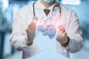 The concept of treatment of the psyche of the patient. The doctor collects the puzzles of the brain.