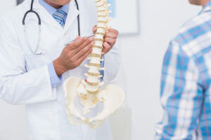 Doctor showing spine to his patient