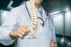 An orthopedic surgeon explains the concept of a spinal disc holding an artificial disc.